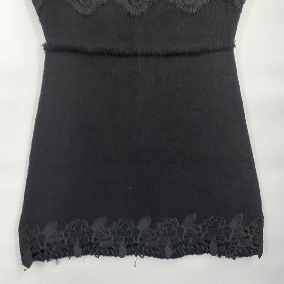 Zara Lace Round Neck Fringe Cap Sleeve  Crepe Mini Dress Medium Black - Picture 3 of 15